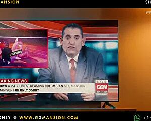 blonde, latina, and brunette kneel in a four-way, fingering each other's big asses