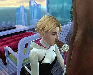 In Sims 4, adult Miles Morales fucks Gwen Stacy on the balcony.