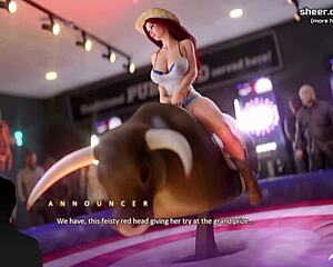 Petite redhead teen joins huge cock threesome in public restroom