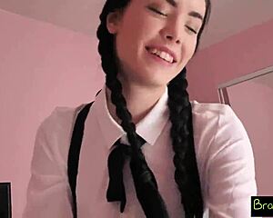 Tasty Brunette Gives Massage with Gusto!