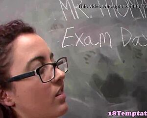 Redhead stepteen jerking off teacher in class session