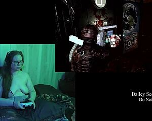 naked brunette plays deadspace part 3 at home