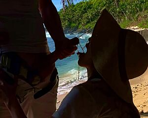 Naked outdoor sex with a cum swallowing ending on the beach