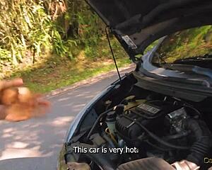 Nympho Fucks Her Lover And Mechanic In Public