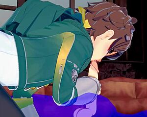 Konosuba Yaoi - Kazuma Gets Blowjob With Cum in Mouth in Japanese Anime Gay Scene