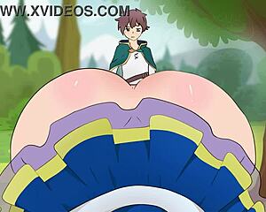 Aqua's skirt was way too short to seduce Kazuma! 😍