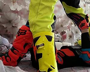 Watch these gay bikers in motocross costumes treading boots in this intense scene?