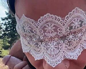 A beautiful woman gives a blowjob and then has sex in the woods