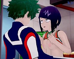 Tsuyu Asui and Kyoka Jiro Intense Sex with Izuku Midoriya