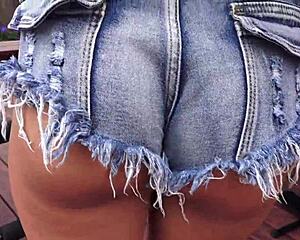 Incredible Ass in Daisy Dukes Jeans Shorts Teasing Publicly. Can't Look Away!