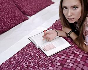 Emotional fucking of cute step daughter Bailey Base while she studies, hairy ass in POV