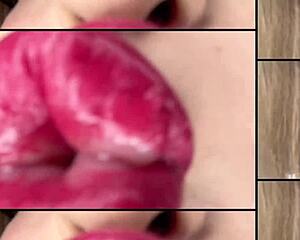 Bimbo gets tongue tied and obsessed with lip kissing