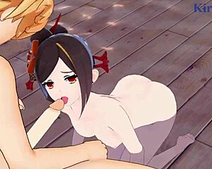 Mona and Chiori and Aether Intense Sex - Genshin Impact Hentai!