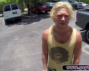 blonde muscular surfer dude shows off his body