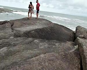 Skinny Carioca Couple Fucks On Beach Woods Publicly