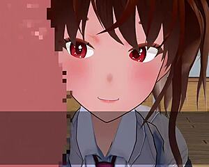 Karin, under the desk in a school blazer, loving it!