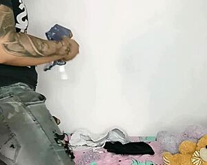 Stepson masturbates with my lingerie before we have sex