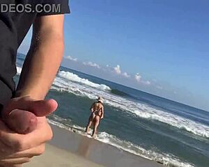 two unknown girls look at my cock while i masturbate on the beach and i invite them to help me