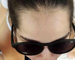 debora gives deepthroat blowjob outdoors