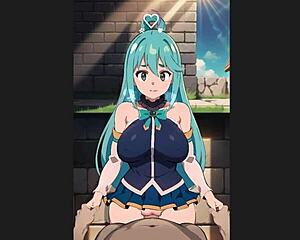 Konosuba Aqua Gets Standing Sex Creampie in Wild H Game. My Waifu Drives Me Crazy With Every Cute Squirting Move.