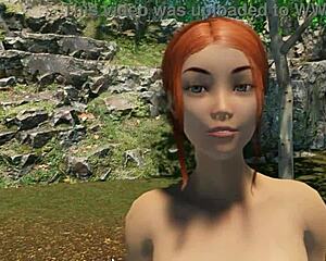 Redhead enjoys shaved pussy in outdoor VR adventure