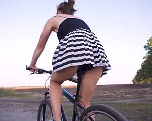 Flashing my ass in a miniskirt while riding bicycle upskirt