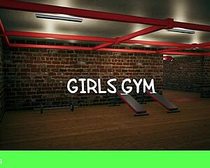 Girls play at the gym with voyeur watching