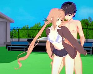 Hey, the blonde teen gives a rooftop blowjob in this hentai anime, leading to their first creampie.