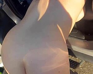 real escort with huge tits watches herself cum as she gets fucked from behind in public