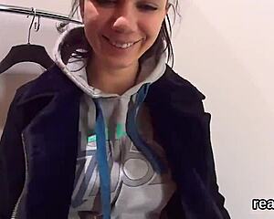 Nympho Czech teen gets teased and drilled in shop