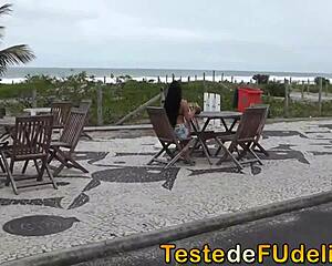 On the beach, the african brunette with big ass gets picked up for a blowjob and ass play