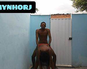 brazilian bbw getting anal cumshot in backyard