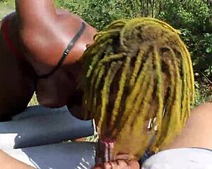 Poizon Ivy delivers sloppy blowjob to Don Whoe in backyard