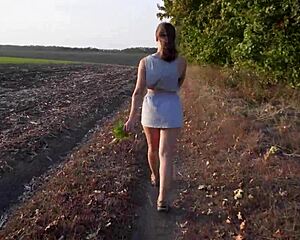 Outdoor upskirt with thong and miniskkirt show