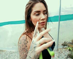 Wet and rough outdoor blowjob with cum in mouth