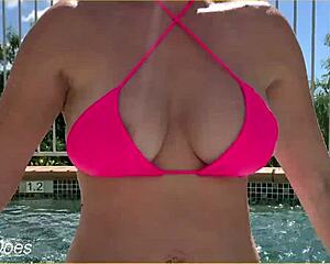 Married woman exposes her breasts in a hotel pool