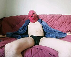 finishing with a messy cum splash on the sofa