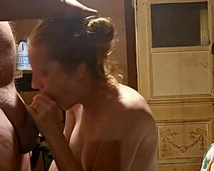 Young red-haired amateur gives great deepthroat and cum gag