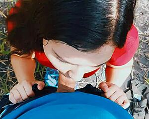 Risky Passionate Blowjob In Nature Outdoors