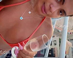 A married woman shows off her hot body to everyone in the pool