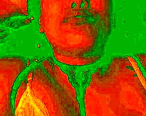 The exotic bluee shows her face of pleasure.