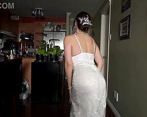 Bride in wedding dress teases with jerk off instructions.