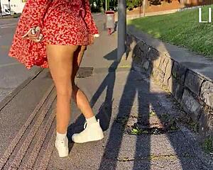 hot woman flaunts her body and teases herself on a public bus.