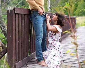 Muscular brunette milf pounded hard in outdoor quickie