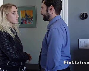 The couple engages in intense domination and passionate fucking with a blonde
