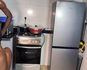 Threesome in the kitchen with horny sister that joins stepbrother