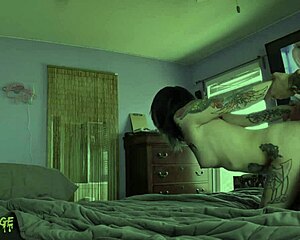 The goth girl with a tattoo makes him cum several times
