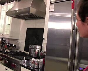 Inked brunette girlfriends turn kitchen into playground