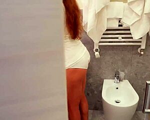 Spying on teen 18+ stepsister shaving hairy pussy in shower, caught jerking off - Eva Myst