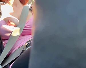 Big boobs shining in the car